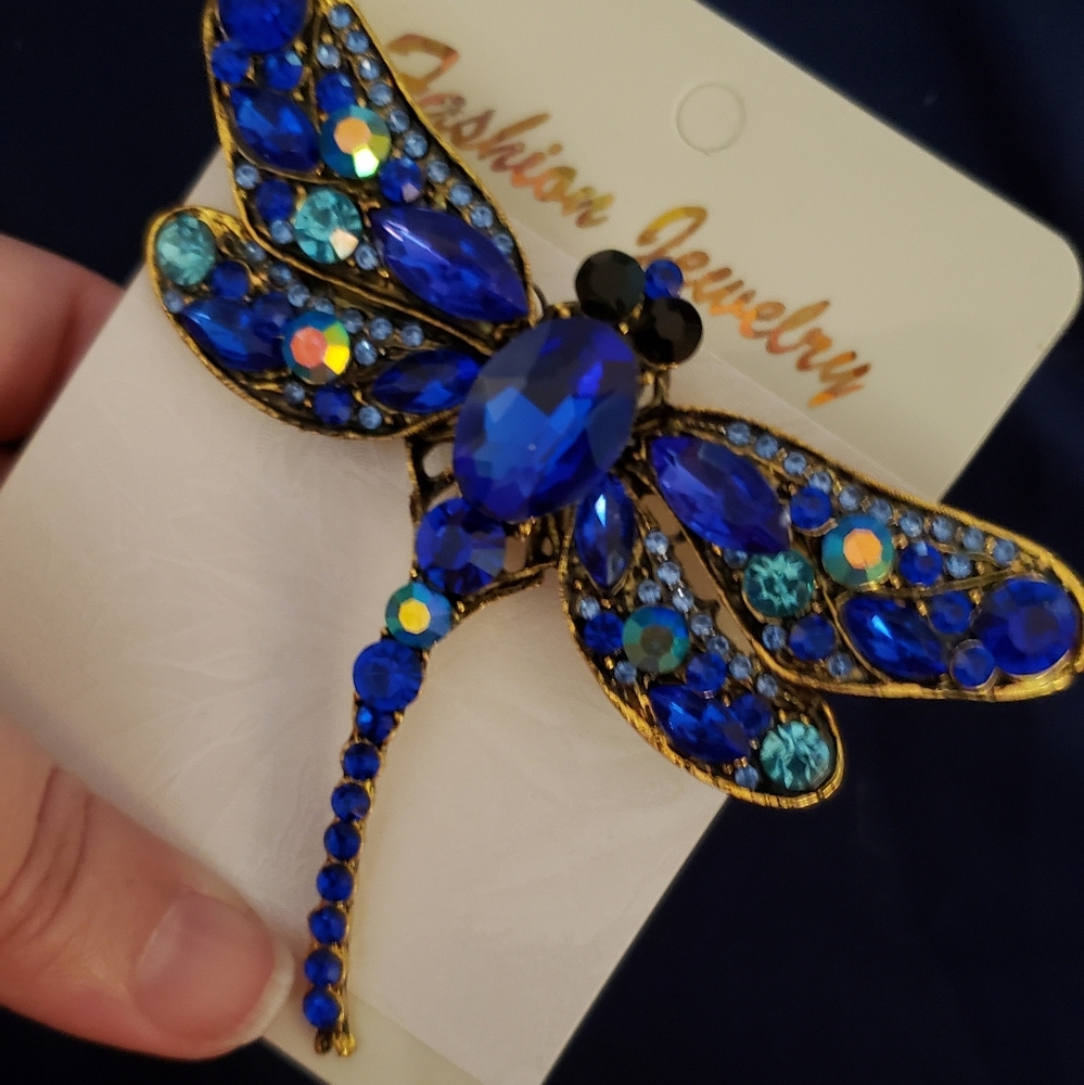 Blue and Gold Dragonfly Brooch